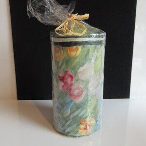 *Flowers, Pillar Candle, Hand Painted, Helen Radok, Nature, Green Pink Orange...